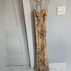 Vintage fully beaded gold prom dress